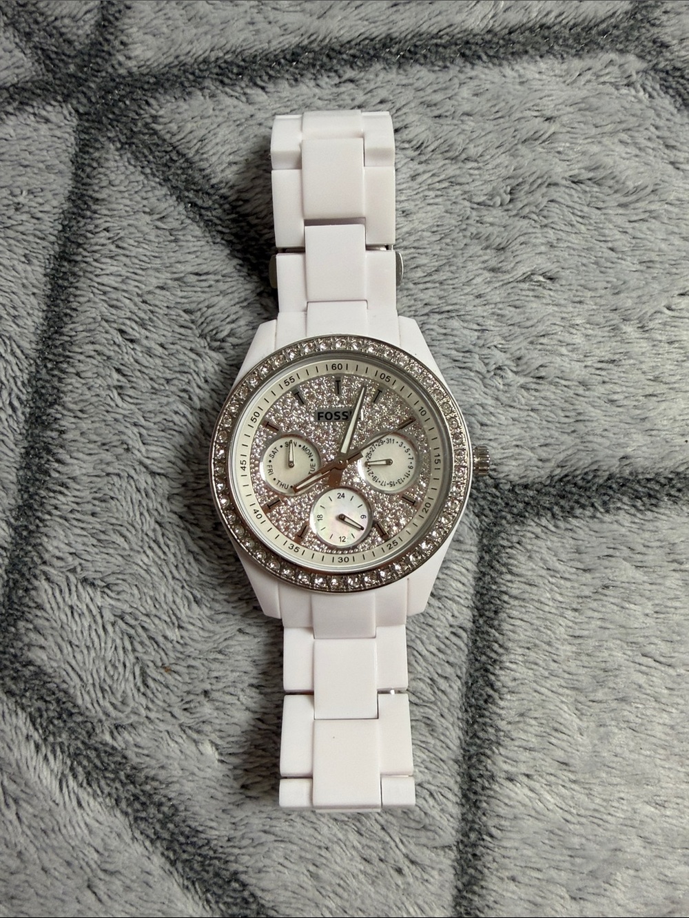 Fossil White Ceramic Crystal Dial Women’s Watch